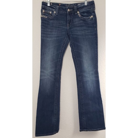 Miss Me Women's Boot Cut Jeans Blue Pockets Embroidered Low Rise Denim 28 - Picture 4 of 9